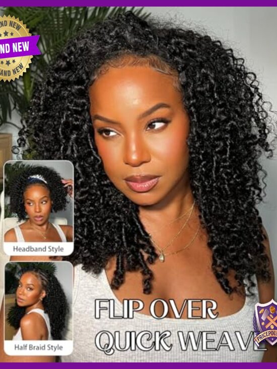 Burmese Curly Human Hair Half Wig Glueless 20in 180% Density Beginner Friendly